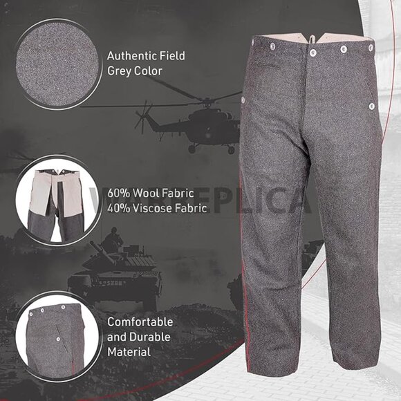 German Model 1907/10 Field-Grey Wool Piped Trousers (Medium 40 inch) - Picture 4 of 8